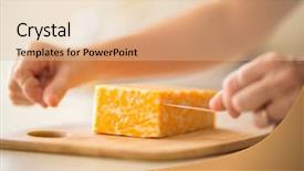  Presentation with hacking - Slide set consisting of hacking - cutting cheese with floss kitchen background and a  colored foreground