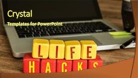  Presentation with cube - Presentation design enhanced with hacking - life hacks written background and a wine colored foreground