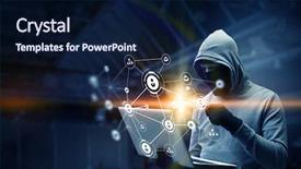  Presentation with crime media - Amazing PPT theme having hacking - network security and privacy crime backdrop and a navy blue colored foreground