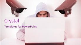  Presentation with cctv camera - Presentation design with hacking into laptop against cctv background and a sky blue colored foreground