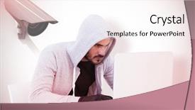  Presentation with cctv - PPT theme with hacking into laptop against cctv background and a white colored foreground