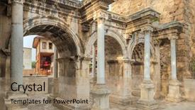  Presentation with city - Presentation theme consisting of hadrians gate in old city background and a coral colored foreground