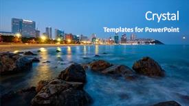  Presentation with south beach - Beautiful presentation theme featuring haeundae beach in busan backdrop and a teal colored foreground