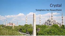  Presentation with istanbul - Beautiful presentation design featuring haghia aya sophia - famous church backdrop and a light blue colored foreground