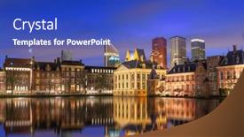 Presentation with rave electronics night party - Slides having hague-netherlands-cityscape-at-night background and a cobalt blue colored foreground