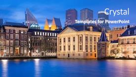  Presentation with cityscape - Beautiful presentation featuring hague-netherlands-cityscape-at-twilight backdrop and a cobalt blue colored foreground