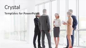  Presentation with win win in business - Beautiful PPT layouts featuring haier company - business colleagues discussing while standing backdrop and a white colored foreground