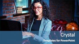  Presentation with laptop - Colorful theme enhanced with haier company - businesswoman is working backdrop and a  colored foreground