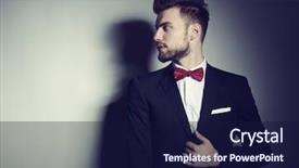  Presentation with space suit - Presentation theme featuring haier company - portrait of handsome stylish man background and a navy blue colored foreground