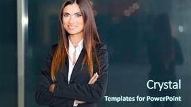  Presentation with young business woman smile show - Presentation theme featuring haier company - smiling business woman portrait background and a tawny brown colored foreground