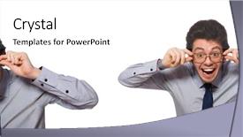  Presentation with employee - PPT theme consisting of haier company - young employee isolated on white background and a white colored foreground