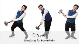  Presentation with law case judge hammer - Amazing PPT theme having haier company - young man holding hammer isolated backdrop and a light gray colored foreground