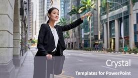  Presentation with hail - PPT theme featuring hail - traveling asian chinese business woman background and a gray colored foreground