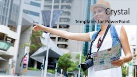  Presentation with taxi - PPT layouts with hail cab - female tourist calling background and a  colored foreground