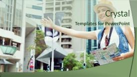  Presentation with taxi - Colorful presentation theme enhanced with hail cab - female tourist calling backdrop and a  colored foreground
