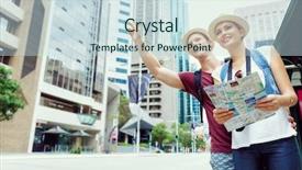  Presentation with taxi - Beautiful slide set featuring hail cab - two tourists calling backdrop and a sky blue colored foreground