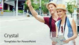  Presentation with taxi - Slide deck having hail cab - two tourists calling background and a white colored foreground