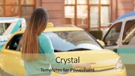  Presentation with taxi - Beautiful presentation design featuring hail cab - young woman catching taxi backdrop and a yellow colored foreground