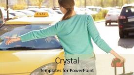  Presentation with hail - PPT theme consisting of hail cab - young woman with luggage catching background and a blonde colored foreground