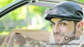  Presentation with wheel - Slides featuring hail farewell - young guy behind the wheel background and a mint green colored foreground