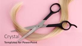  Presentation with pink - Colorful PPT layouts enhanced with hair-and-cutting-shears backdrop and a lemonade colored foreground