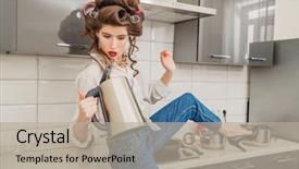  Presentation with fashion show for cancer awarness - Cool new PPT layouts with hair and holding the kettle backdrop and a  colored foreground