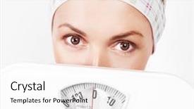  Presentation with sporty - Cool new presentation with blond sporty woman holding scale backdrop and a white colored foreground