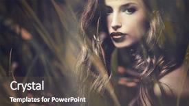  Presentation with long hair - Beautiful PPT theme featuring hair brunette woman portrait double backdrop and a dark gray colored foreground