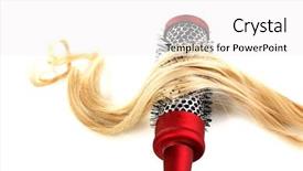  Presentation with hair care - Cool new theme with hair care - blond curls brushing comb isolated backdrop and a  colored foreground