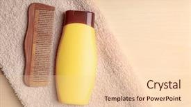  Presentation with hair shampoo - PPT theme consisting of hair care - bottle with shampoo and comb background and a lemonade colored foreground