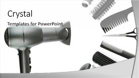  Presentation with cutting tools engineering milling - Beautiful slide set featuring hair care - comb brushes hairdryer and cutting backdrop and a white colored foreground