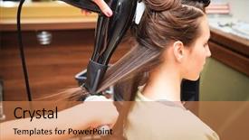  Presentation with hair care - PPT layouts consisting of hair care - young woman at hairdresser do background and a coral colored foreground