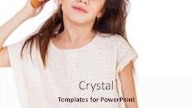  Presentation with hair care - Audience pleasing slide deck consisting of hair care concept with portrait of little brunette girl brushing her unruly tangled long hair isolated on white backdrop and a sky blue colored foreground