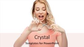  Presentation with hair care - Colorful PPT layouts enhanced with hair care hairstyle and people concept - young woman or teenage girl with scissors cutting ends of her hair backdrop and a lemonade colored foreground
