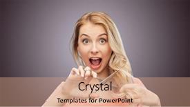  Presentation with hair care - Amazing PPT theme having hair care hairstyle and people concept - young woman or teenage girl with scissors cutting ends of her hair over gray background backdrop and a coral colored foreground