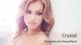  Presentation with bleached - Audience pleasing theme consisting of hair cosmetic - beautiful brunette lady posing backdrop and a lemonade colored foreground