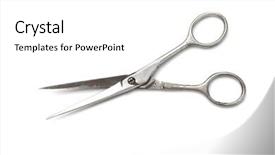  Presentation with happy barber client - Presentation theme having hair cutter - barber scissors isolated on white background and a white colored foreground