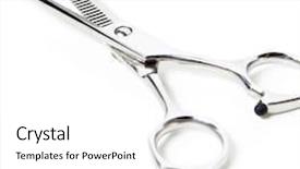  Presentation with professional audio studio - PPT layouts with hair cutter - professional haircutting scissors studio isolation background and a white colored foreground