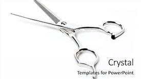  Presentation with isolation - Beautiful presentation theme featuring hair cutter - professional haircutting scissors studio isolation backdrop and a white colored foreground