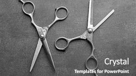 Presentation with dark grey - Amazing theme having hair cutter - professional metal scissors backdrop and a dark gray colored foreground