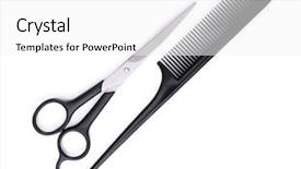  Presentation with hair - Presentation design having hair cutting shears and comb background and a white colored foreground