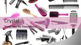  Presentation with tools in hairdressing - Amazing presentation theme having hair dresser - collage of hairdressing tools isolated backdrop and a lavender colored foreground