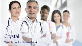  Presentation with nurse team - PPT theme featuring hair doctor multiracial nurse team background and a sky blue colored foreground