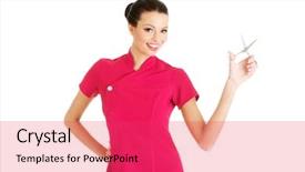  Presentation with professional - Colorful presentation theme enhanced with hair dresser - attractive professional hairdresser woman backdrop and a red colored foreground