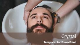  Presentation with china washing - Slide deck featuring hair dresser - hairstylist washing head of young background and a tawny brown colored foreground