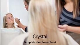  Presentation with eye shadow - Audience pleasing theme consisting of hair dresser - pretty woman having eye shadow backdrop and a coral colored foreground