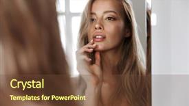  Presentation with mirror - Audience pleasing theme consisting of hair dressing - beautiful young blonde woman wearing backdrop and a tawny brown colored foreground