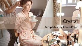  Presentation with bride and groom at wedding - Amazing PPT layouts having hair dressing salon - hairdresser preparing bride before her backdrop and a  colored foreground