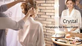  Presentation with hair dressing - Presentation theme having hair dressing salon - hairdresser preparing bride before her background and a  colored foreground