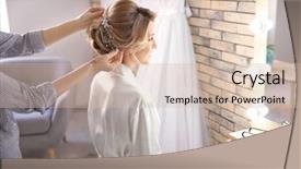  Presentation with bride and groom at wedding - Amazing presentation theme having hair dressing salon - hairdresser preparing bride before her backdrop and a  colored foreground